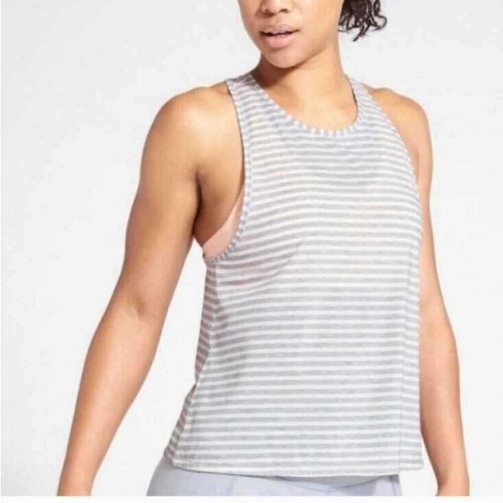 Athleta Gray and White Sleeveless Muscle Tee